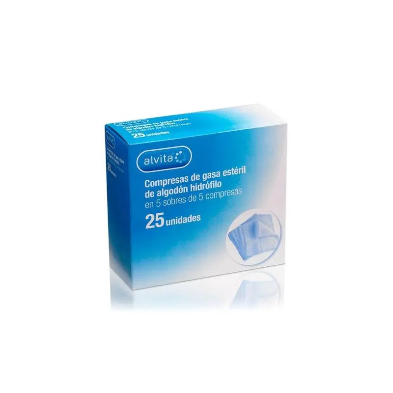 Alvita Sterile Gauze Pads Hydrophilic Cotton Gauze Pads, 25 pcs.