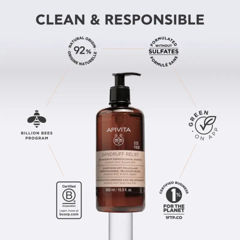Apivita Ecopack – dermatologický šampón proti suchým lupinám, 500 ml