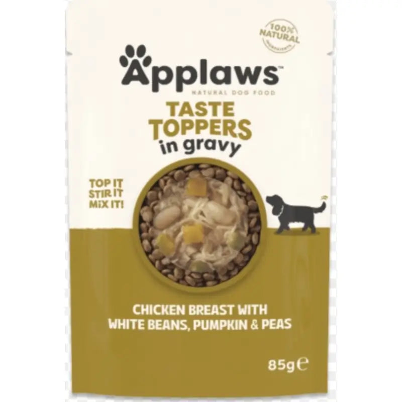 Applaws Dog – prísada k krmivu s kuracím mäsom, hráškom a fazuľami, 12 x 85 g