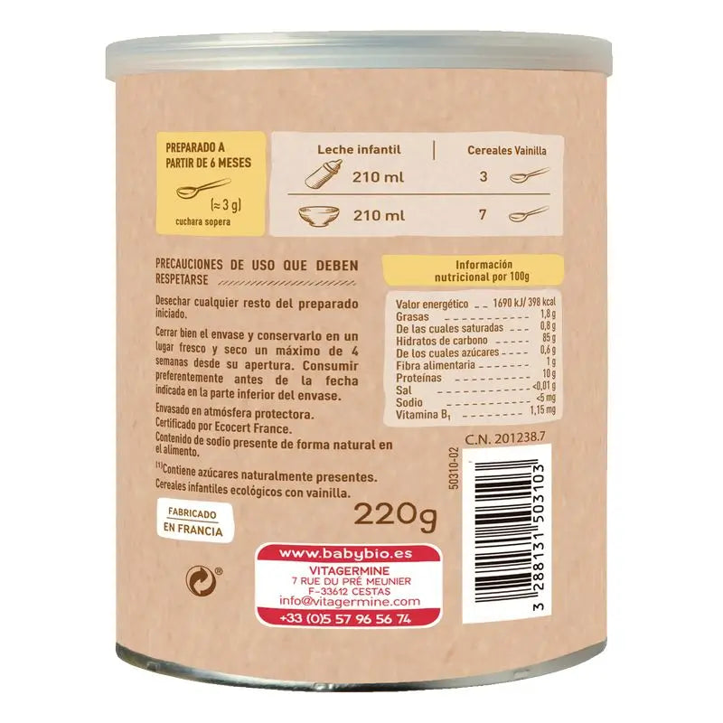 Babybio Obilniny s príchuťou vanilky a quinou – 220 g