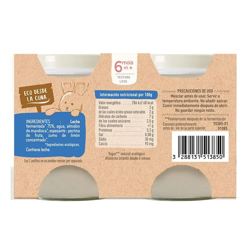 Babybio prírodný jogurt z kravského mlieka, 2 x 130 g