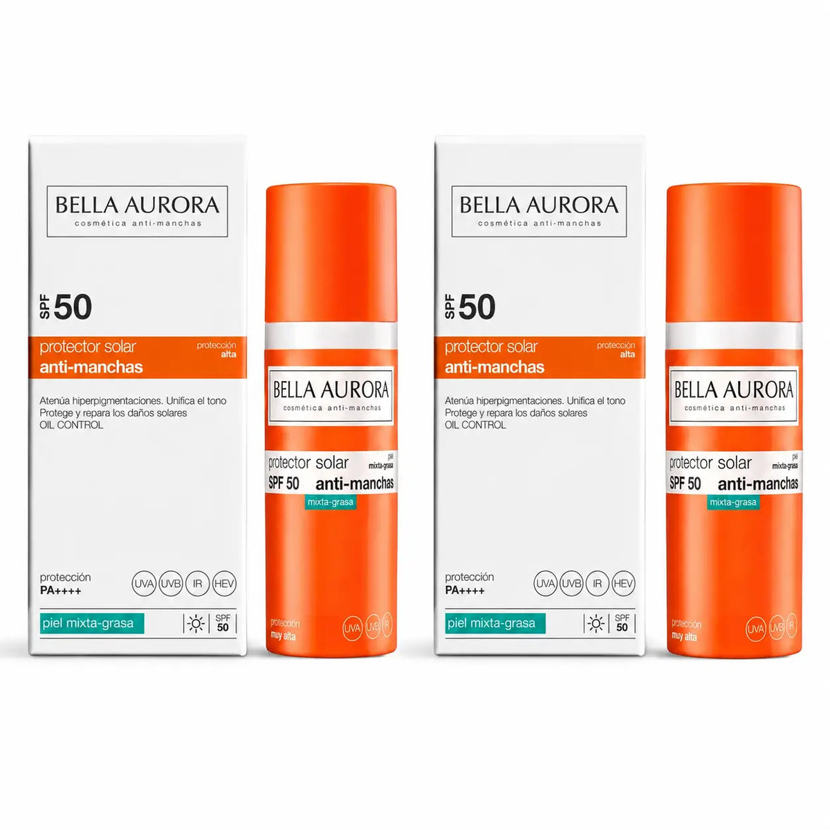 Bella Aurora Anti-Dark Spot Sunscreen SPF 50. Combination to Oily Skin, 50 ml, pack of 2