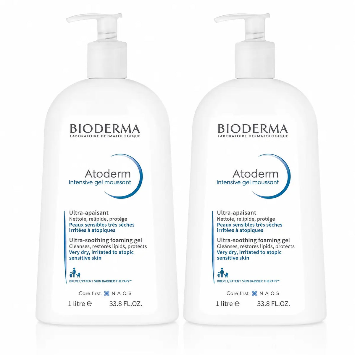 Bioderma Atoderm Intensive Foaming Gel for Dry Skin, 1 litre, pack of 2