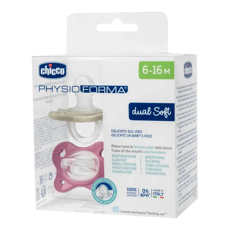 Chicco cumlík Physioforma Dual Soft, silikón, ružový, 6–16 mesiacov, 2 ks