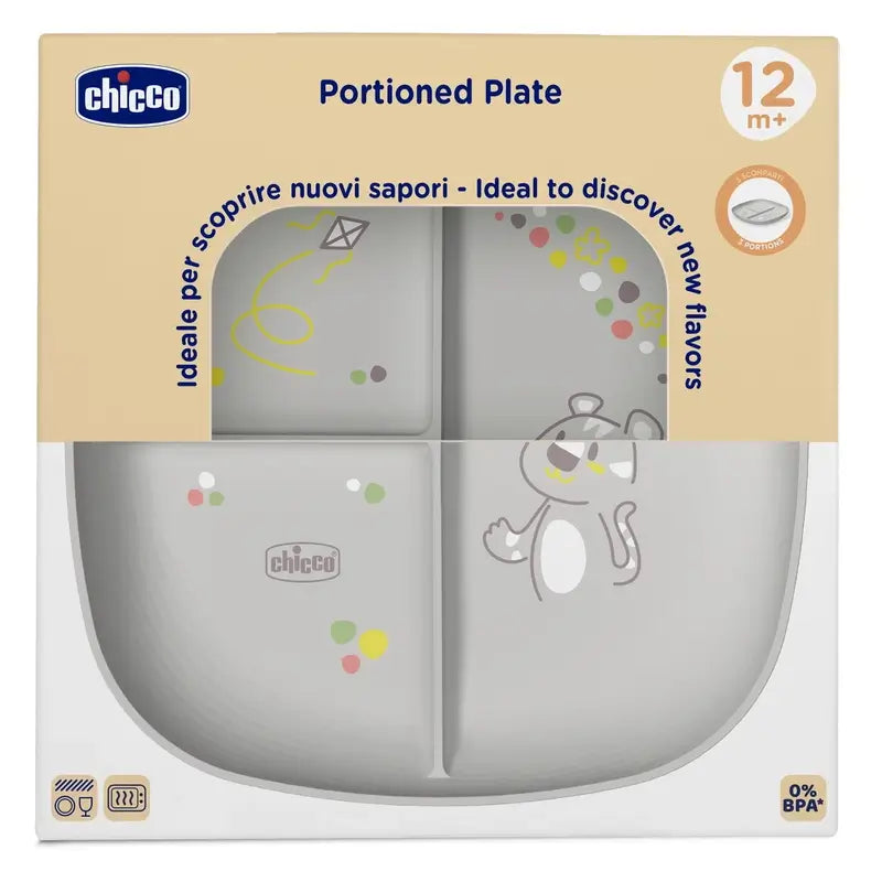 Chicco tanier s priehradkami 12M+ sivý