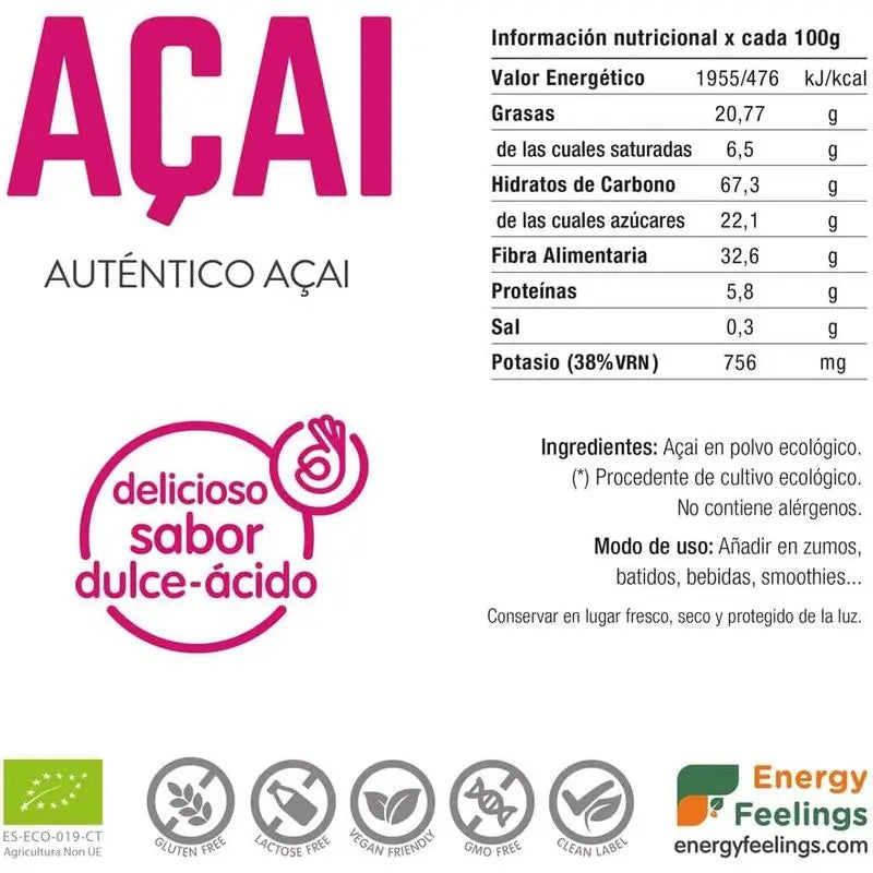 Energy Feelings Açai 100 g, ekologický, vegánsky, balenie po 1 ks