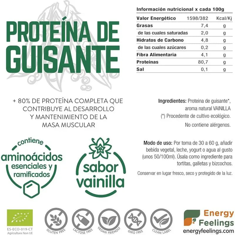Energy Feelings Hrachový proteín, vanilka, 1 kg. Eco Vegan Sg