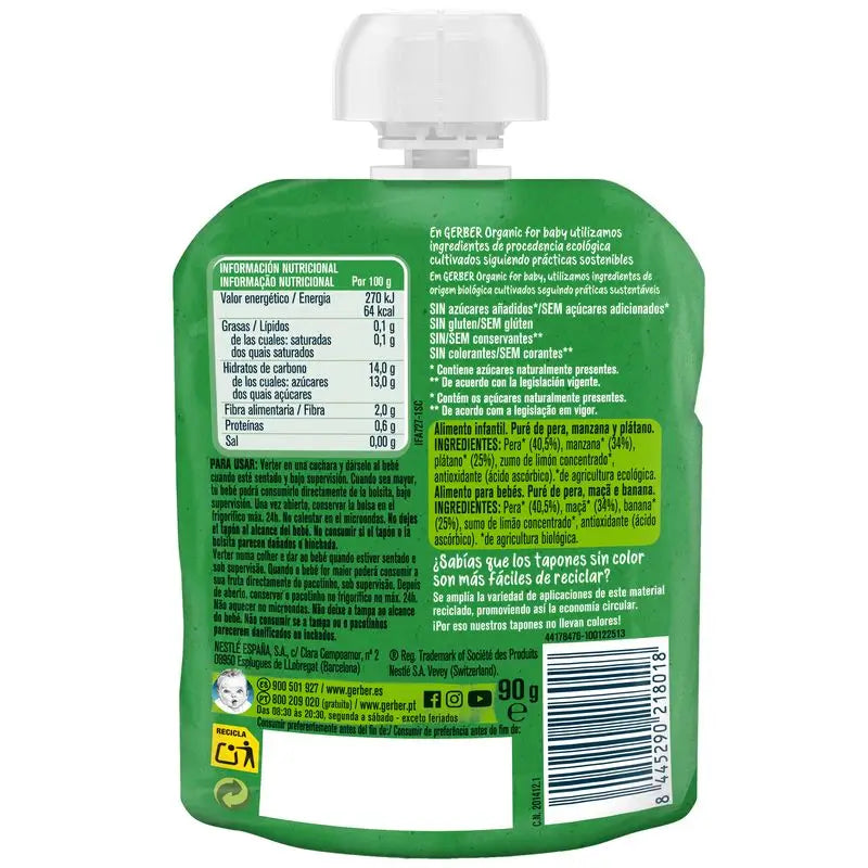 Gerber Pouch Organic – hruška, jablko, banán, 90 g
