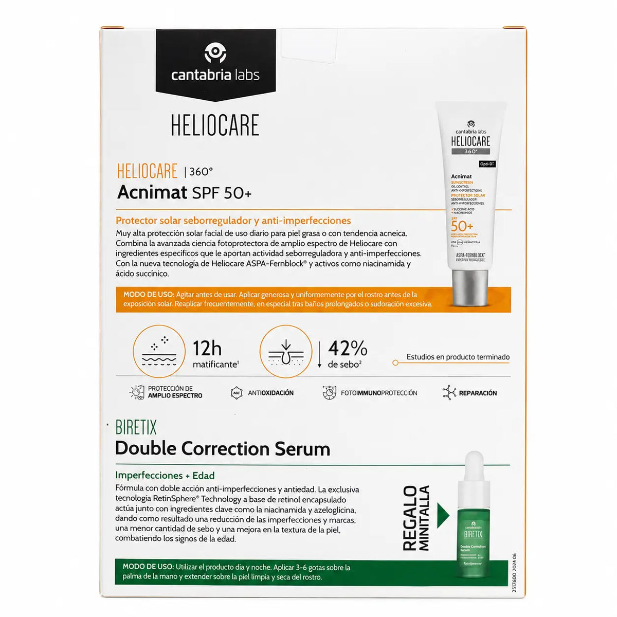 Heliocare Pack 360 Acnimat 50 ml + miniatúrne balenie Biretix sérum s dvojitým korekčným účinkom 10 ml