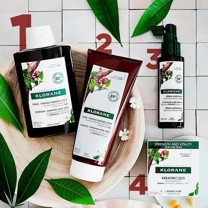 Klorane Duo balenie šampónu s chininom a vitamínmi B, 2 × 400 ml
