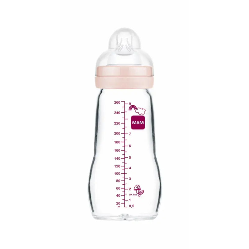 Kŕmna fľaša Mam Baby Cristal Feel Good v matnej ružovej farbe, 260 ml