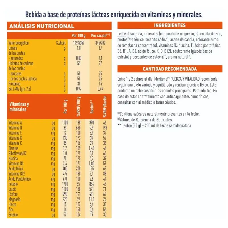 Meritene Sila a vitalita – kokteil s príchuťou jahôd, 2 x 15 vrecúšok po 30 g