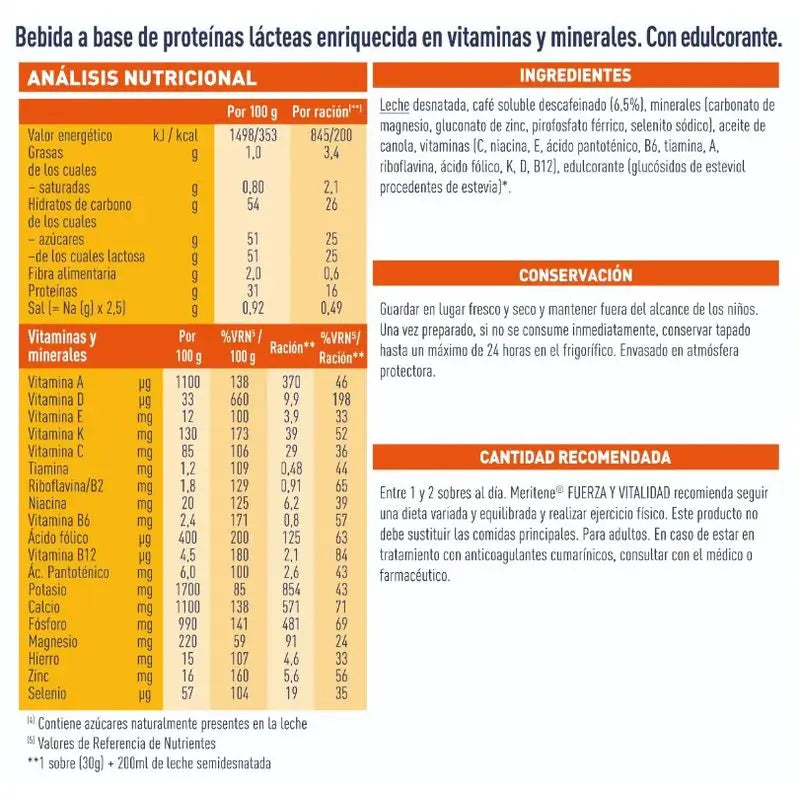 Meritene Sila a vitalita – kokteil s príchuťou bezkofeínovej kávy, 15 vrecúšok
