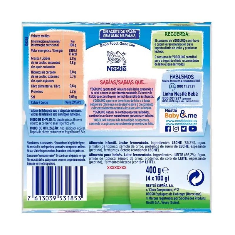Nestlé Yogolino Natural, 4 × 100 g