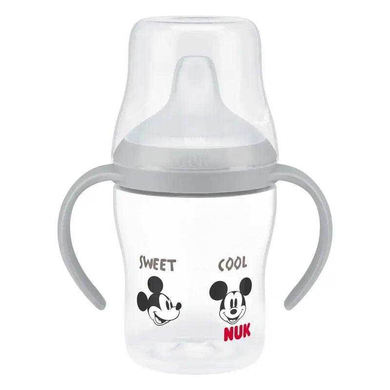 NUK Perfect Match – fľaša na prechod na pevnú stravu 150 ml, od 6 mesiacov, Mickey Mouse, sivá