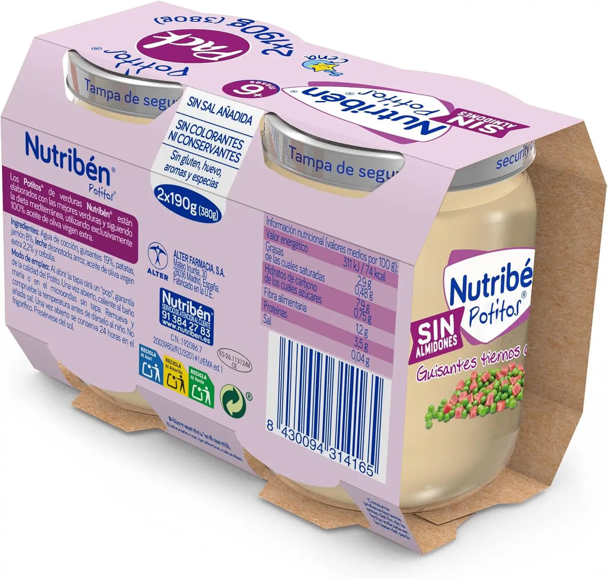 Nutribén balenie detských kašičiek z jemných hráškov so šunkou, 2 x 190 g
