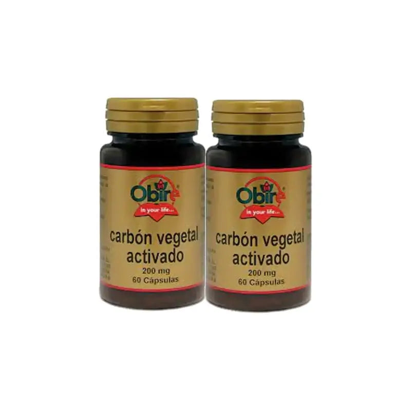 Obire Aktívne rastlinné uhlie 200 mg, balenie 2 x 60 kapsúl
