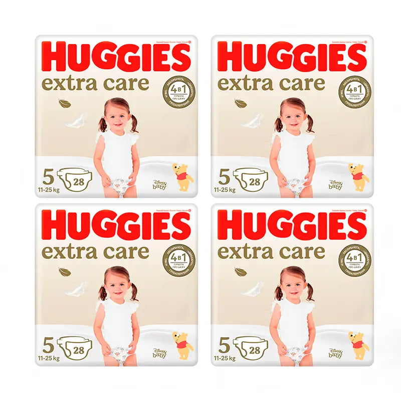 Huggies 4X Pack Extra Care Nappy Size 5 (11-25Kg), 112 Pcs.