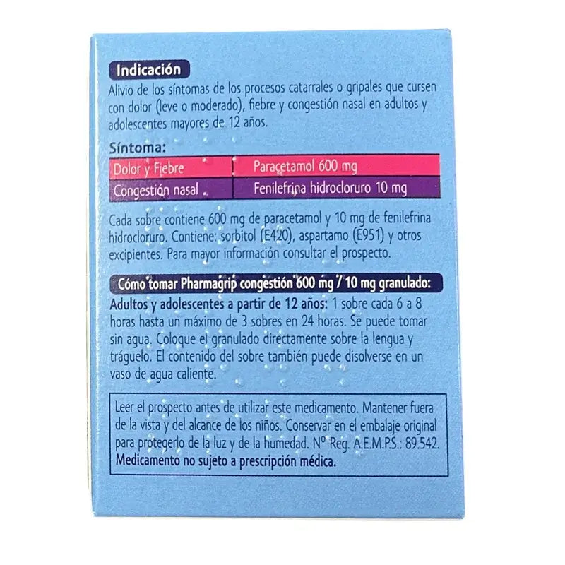Pharmagrip Congestión 600/10 mg, 10 vrecúšok s granulátom