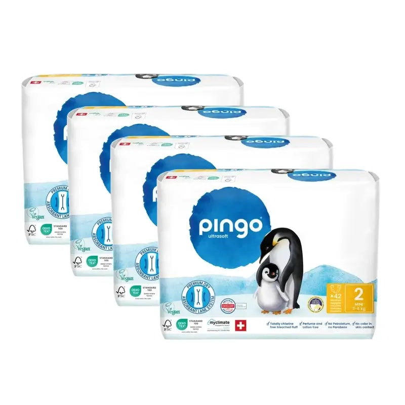 Ekologické plienky Pingo, veľkosť 2 (3–6 kg), 4 balenia po 42 kusoch