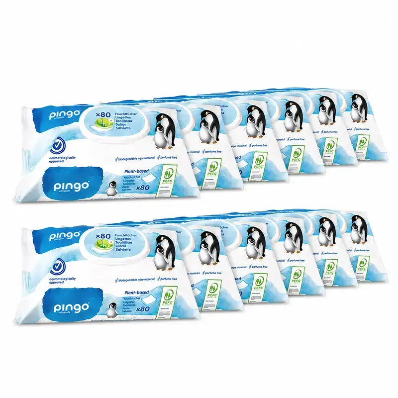 Pingo biologicky rozložiteľné vlhčené utierky, balenie 12 x 80