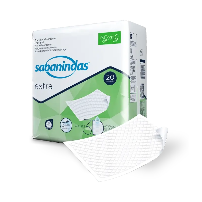 Sabanindas Extra – ochranné vložky so strednou absorpčnou schopnosťou, 60 × 60 cm, 20 kusov
