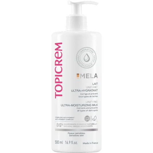 Topicrem Mela Ultra-hydratačné telové mlieko na zjednotenie tónu pleti, SPF 15, 500 ml