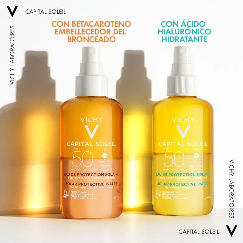 Vichy Capital Soleil Ochranná slnečná voda SPF 50 pre žiarivý vzhľad, 200 ml