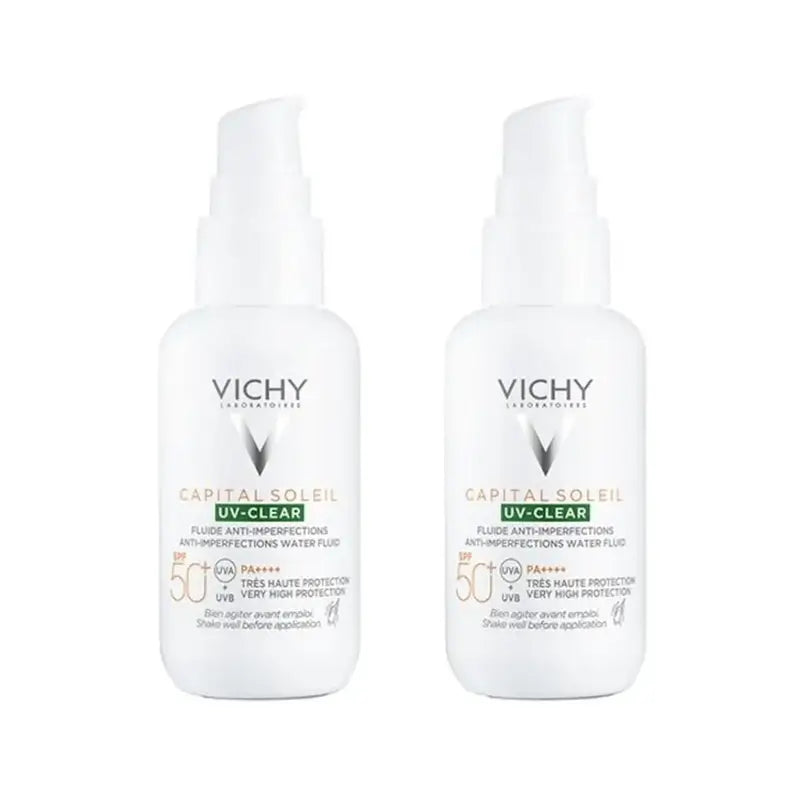 Vichy Capital Soleil UV Clear SPF 50+ Fluid proti nedokonalostiam pleti, 2 x 40 ml