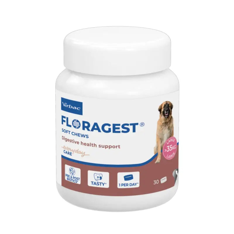 Virbac Floragest® Soft Chews – doplnok stravy na podporu trávenia pre veľké psy, 1 balenie s 30 žuvačkami
