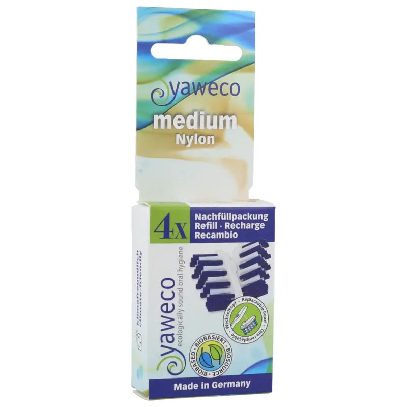 Yaweco Náhradné hlavice na zubnú kefku, nylon, stredná až tvrdá, 4 ks.