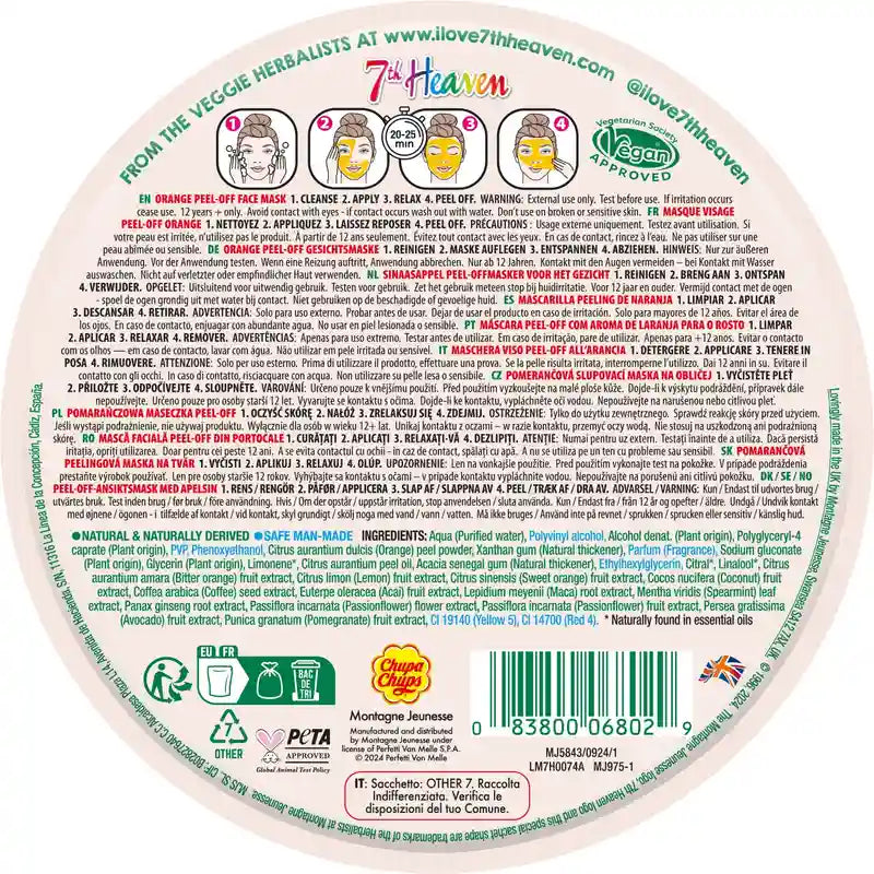 7 Heaven Peel-Off maska Chupa Chups s vôňou pomaranča
