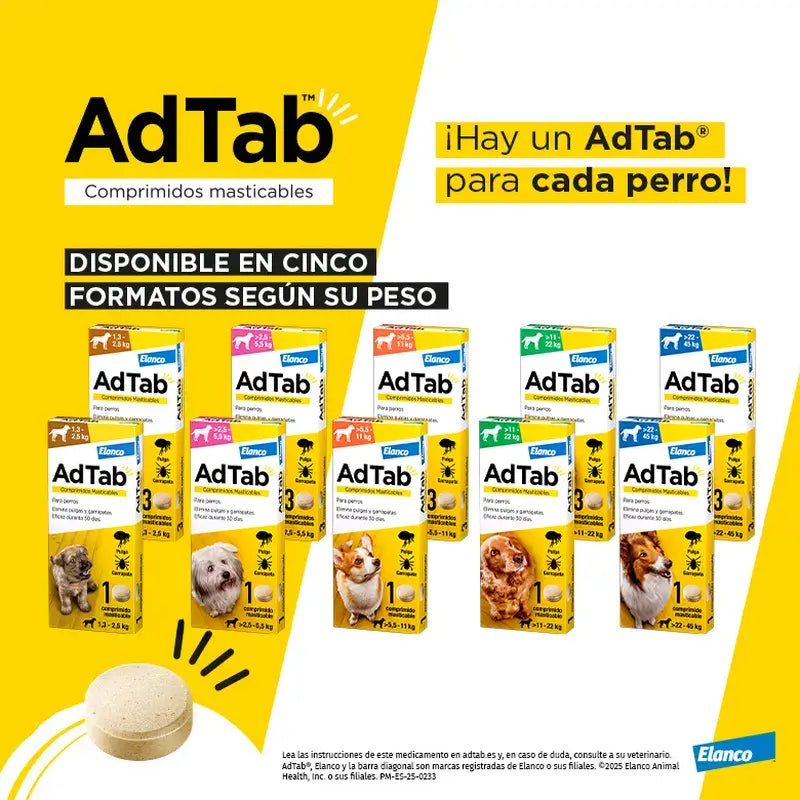 AdTab 900 mg žuvacie tablety pre psov s hmotnosťou 22–45 kg, 3 ks