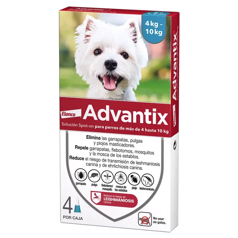 Advantix – antiparazitárne pipety pre psov s hmotnosťou od 4 do 10 kg, 4 kusy po 1 ml