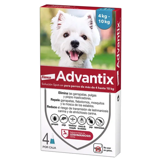 Advantix – antiparazitárne pipety pre psov s hmotnosťou od 4 do 10 kg, 4 kusy po 1 ml