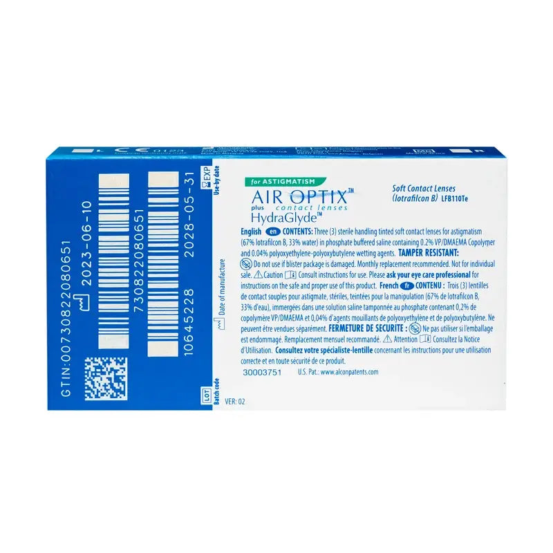 Air Optix Plus HydraGlyde – mesačné torické kontaktné šošovky, 3 kusy