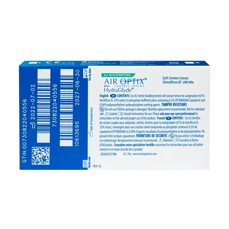 Air Optix Plus HydraGlyde – mesačné torické kontaktné šošovky, 6 kusov