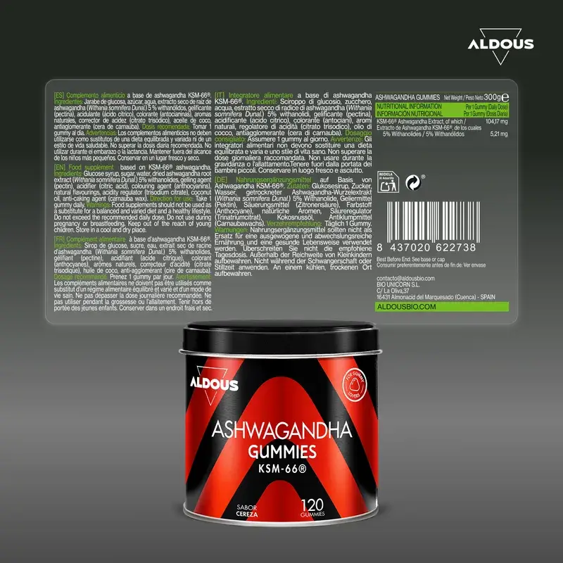 Aldous Bio Ashwagandha Ksm-66, 120 želé