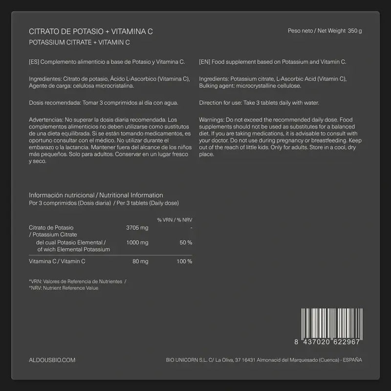 Aldous Bio – citrát draselný, 250 tabliet