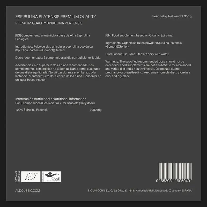 Aldous Bio Ekologická spirulina Premium, 600 kusov