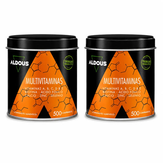 Aldous Bio Multivitamíny: vitamín C, D, E, A, vitamíny skupiny B, biotín, kyselina listová, vápnik, zinok, selén, 500 kapsúl, balenie po 2