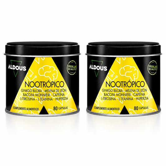 Aldous Labs Nootropikum s ginkgo bilobou, levou hrebeňkou, kofeínom, bacopou, tyrozínom, teanínom a huperzínom A, balenie po 2 ks