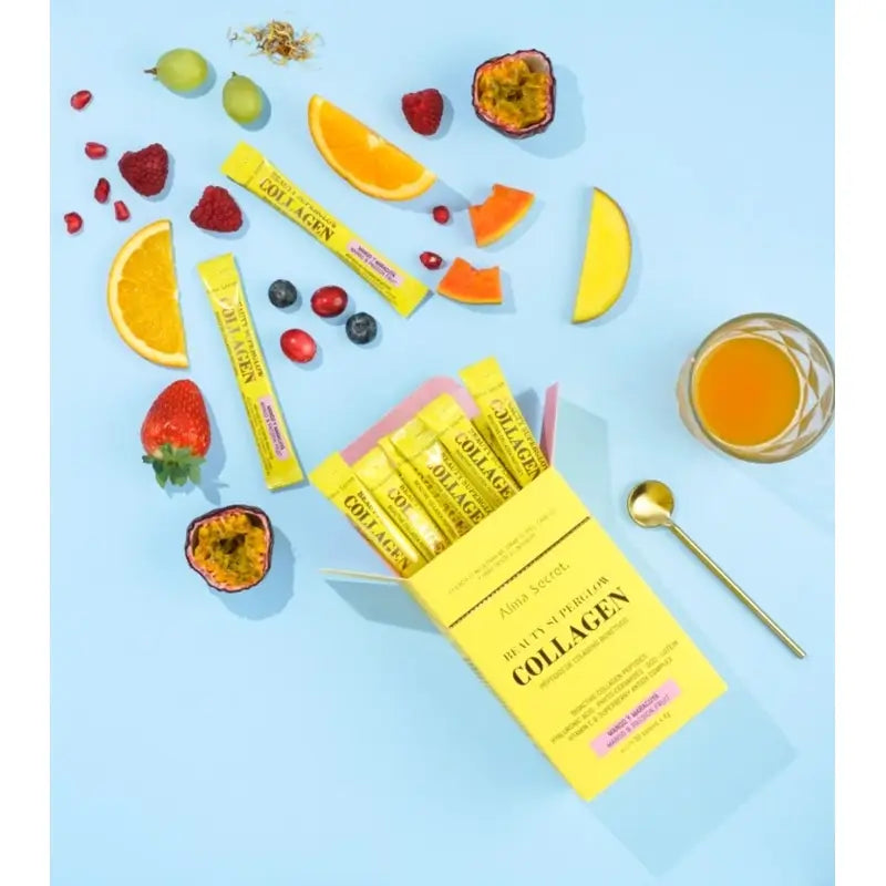 Alma Secret Beauty Superglow Collagen s príchuťou manga a marakuje, 30 x 4 g