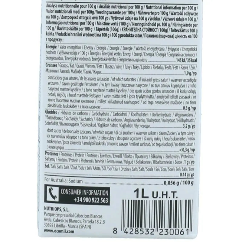 Almond Ecomil Mandľový nápoj Nature 1 l, 6 ks, bio, bez označenia