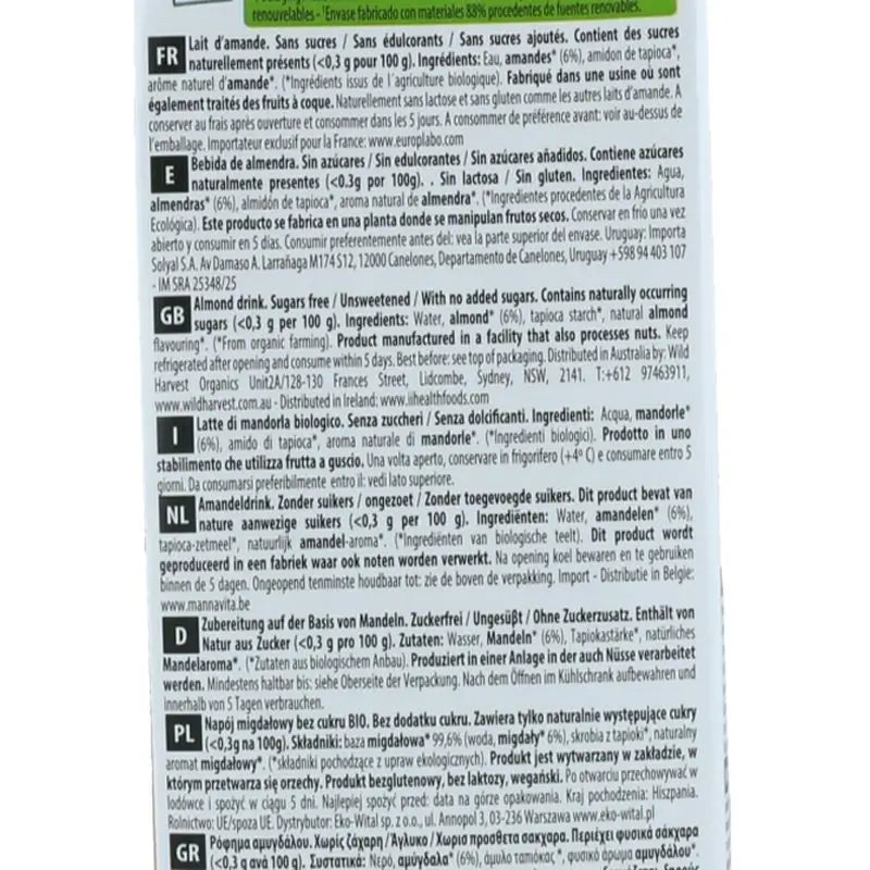 Almond Ecomil Mandľový nápoj Nature 1 l, 6 ks, bio, bez označenia