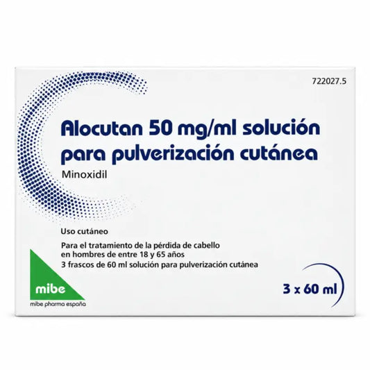 Alocutan 50 mg/ml minoxidil, roztok na kožné nastriekanie, 3 fľaše, 60 ml