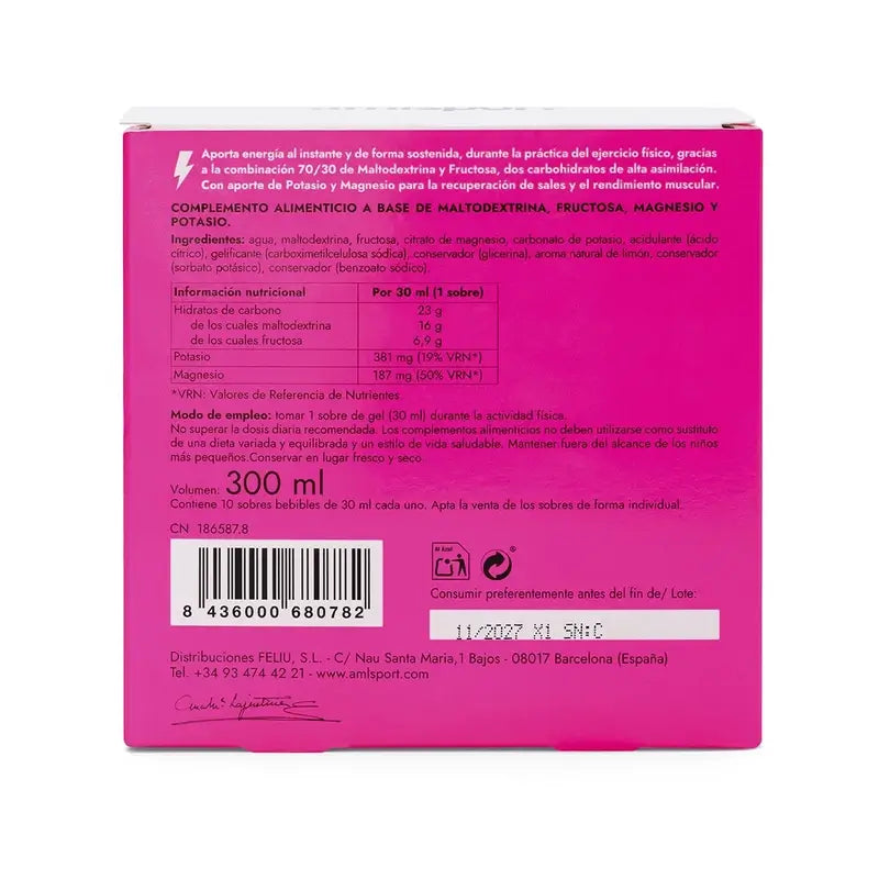 AML SPORT Glucomag 70/30 gél s citrónovou príchuťou, 10 vrecúšok po 30 ml 