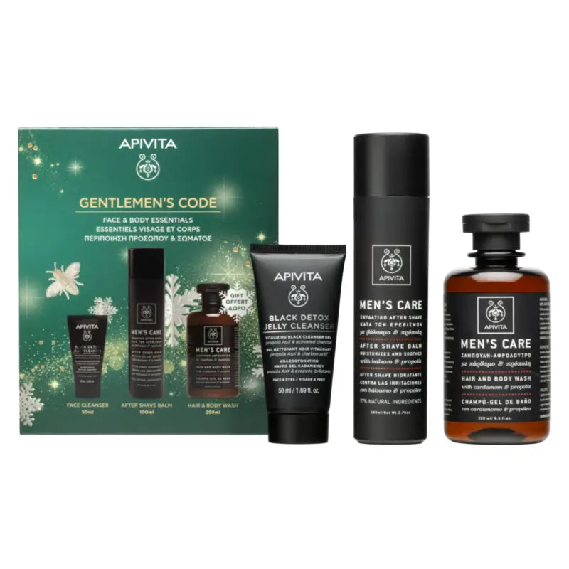 Apivita Darčeková sada Mencare Aftershave + Black Detox + darček, 100 + 50 + 250 ml