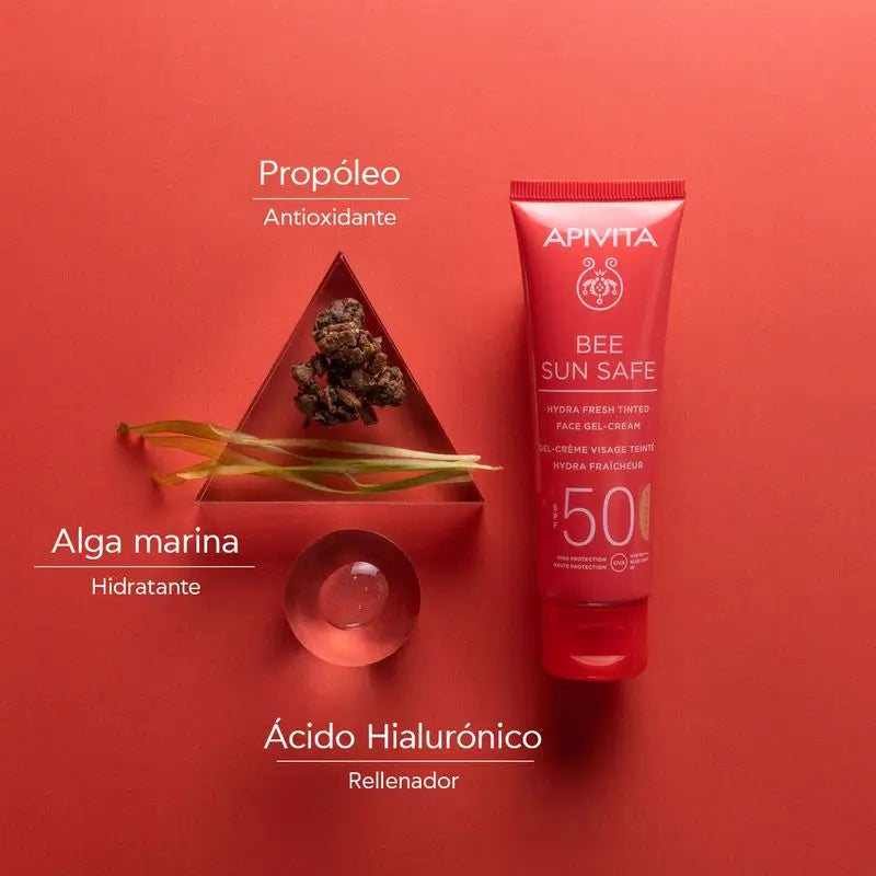 APIVITA Hydra Fresh tónovaný gél-krém s ochranným faktorom SPF 50, 50 ml