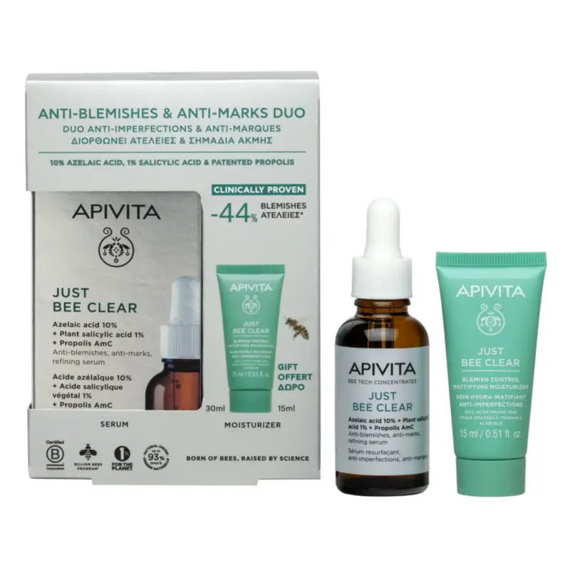 Apivita Sérum Just Bee Clear 30 ml + hydratačný matujúci krém proti nedokonalostiam pleti 15 ml